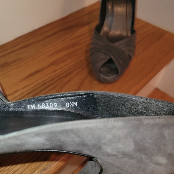 Stuart Weitzman Grey Suede Peep Toe Pumps - Picture 6 of 6